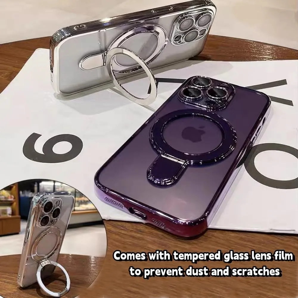 Magnetic Case for iPhone 16 Pro Max Case Invisible Stand [Military Drop Protection][Compatible with MagSafe] Full Camera Protection Soft TPU for iPhone 16 ProMax 6.9 Inches-Purple
