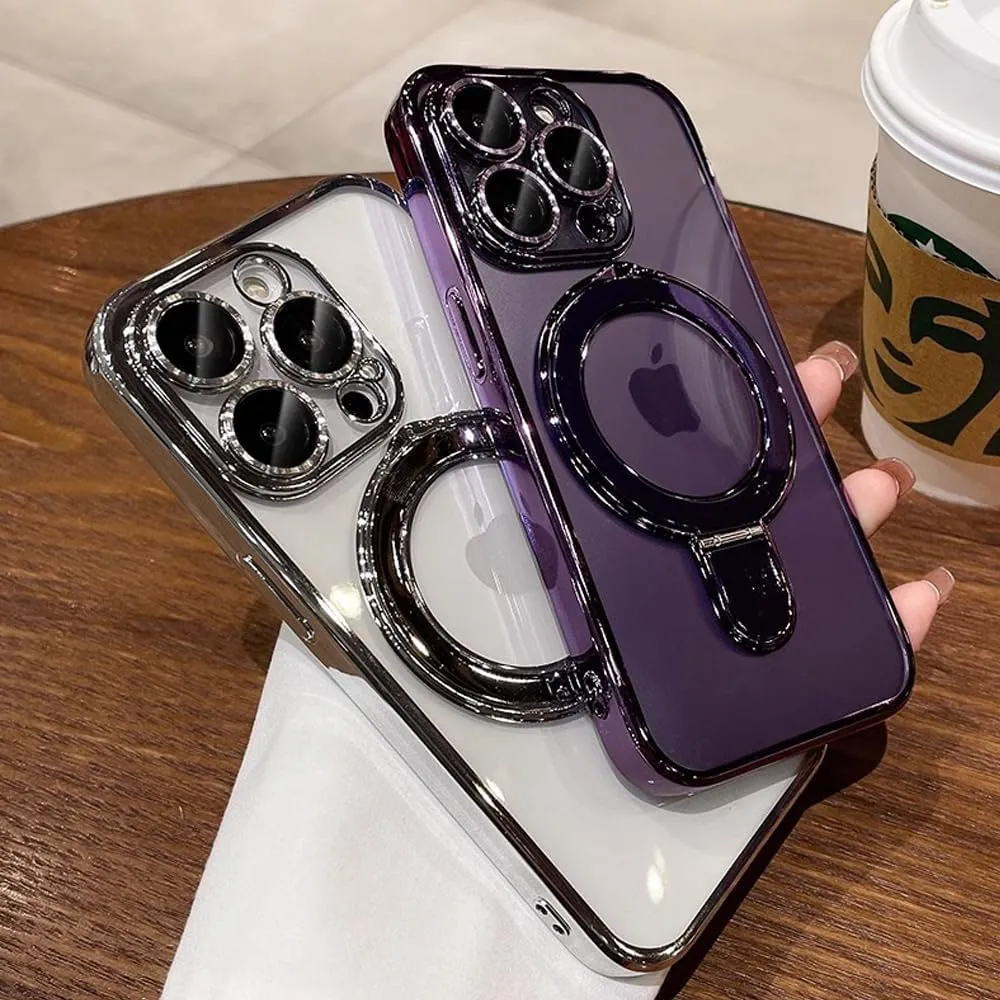 Magnetic Case for iPhone 16 Pro Max Case Invisible Stand [Military Drop Protection][Compatible with MagSafe] Full Camera Protection Soft TPU for iPhone 16 ProMax 6.9 Inches-Purple