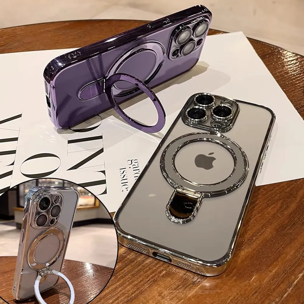 Magnetic Case for iPhone 16 Pro Max Case Invisible Stand [Military Drop Protection][Compatible with MagSafe] Full Camera Protection Soft TPU for iPhone 16 ProMax 6.9 Inches-Purple