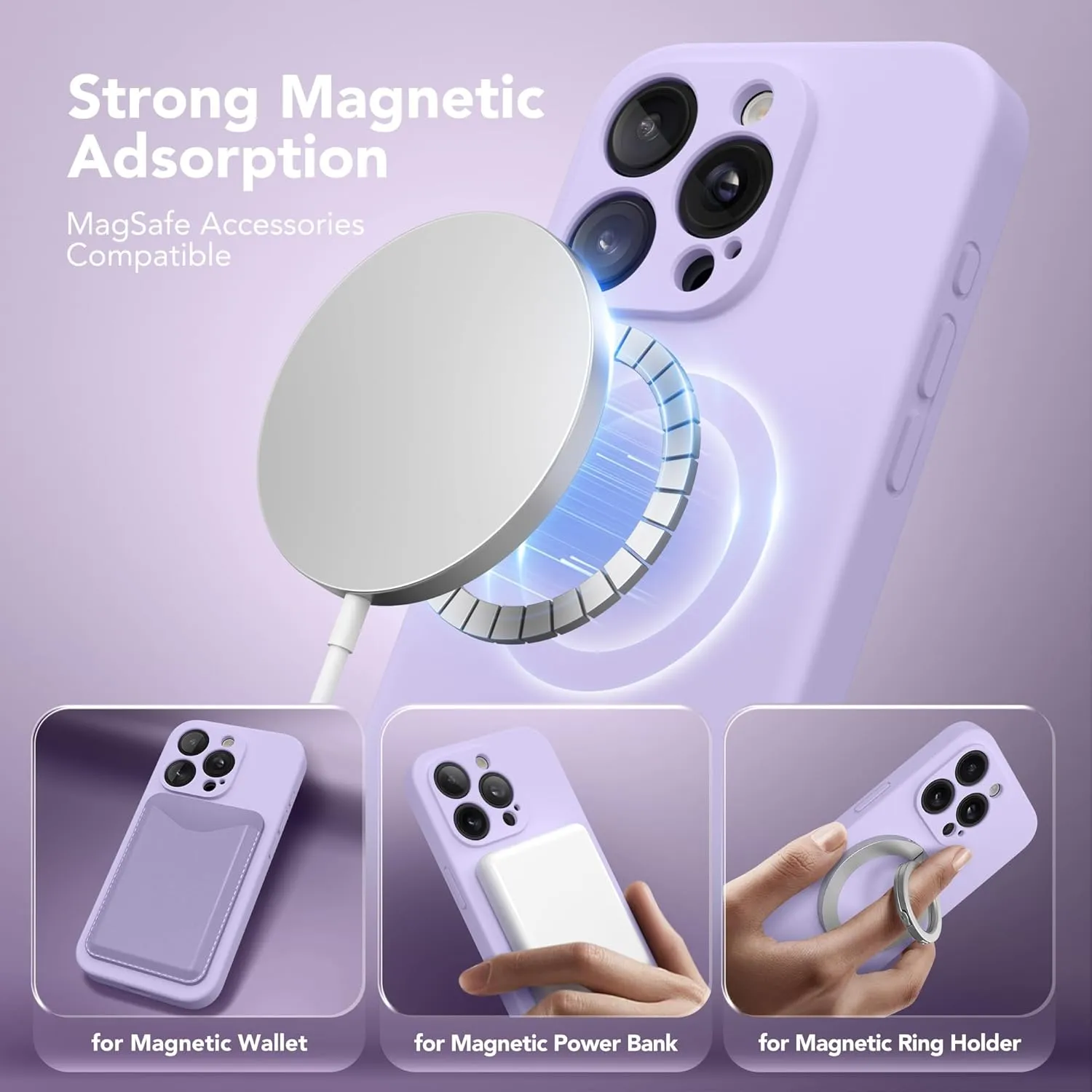 Magnetic for iPhone 15 Pro Case, Compatible with MagSafe, [Full Camera Protection][Screen Protector] Silicone Shockproof Protective Phone Case for iPhone 15 Pro 6.1", Clove Purple