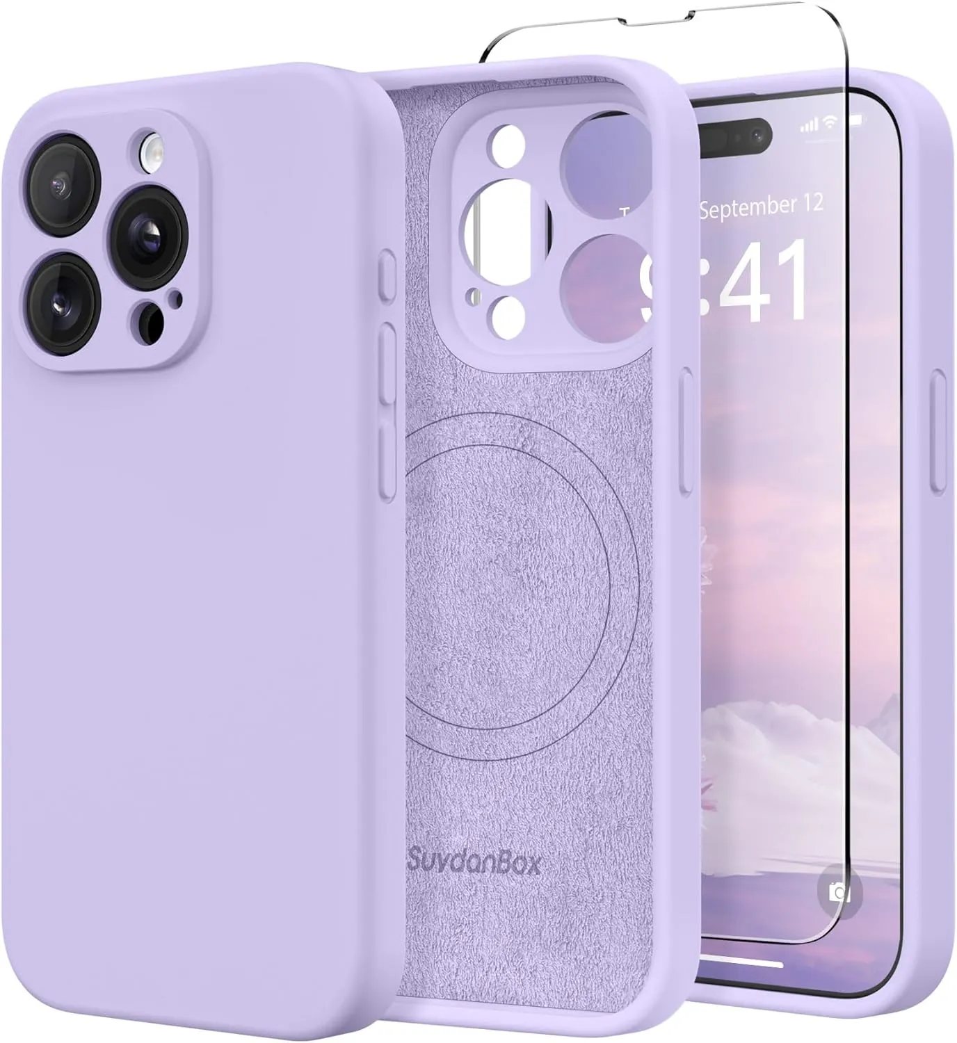 Magnetic for iPhone 15 Pro Case, Compatible with MagSafe, [Full Camera Protection][Screen Protector] Silicone Shockproof Protective Phone Case for iPhone 15 Pro 6.1", Clove Purple