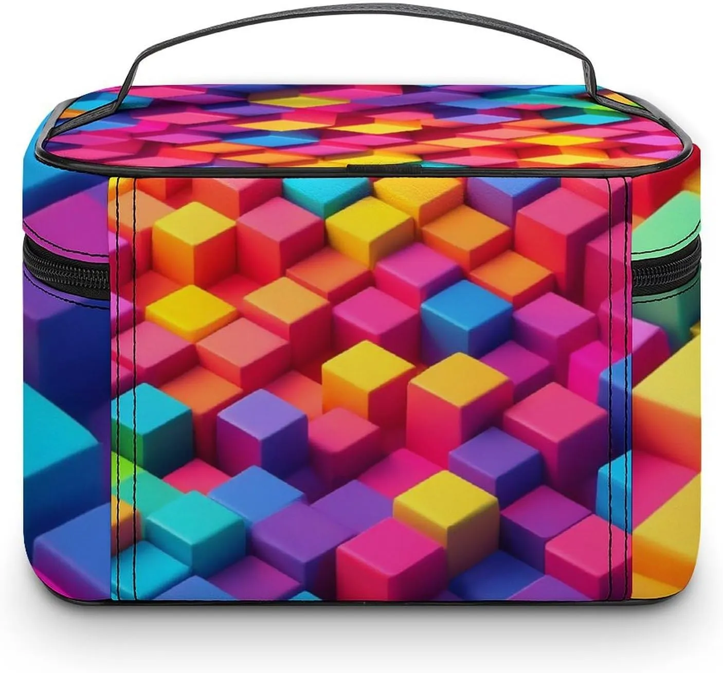 Make Up Bags Rainbow Colorful Blocks Cosmetics Organizer Case for Women, Travel Toiletry Brushes Storage Bag with Carry Handle