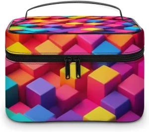 Make Up Bags Rainbow Colorful Blocks Cosmetics Organizer Case for Women, Travel Toiletry Brushes Storage Bag with Carry Handle