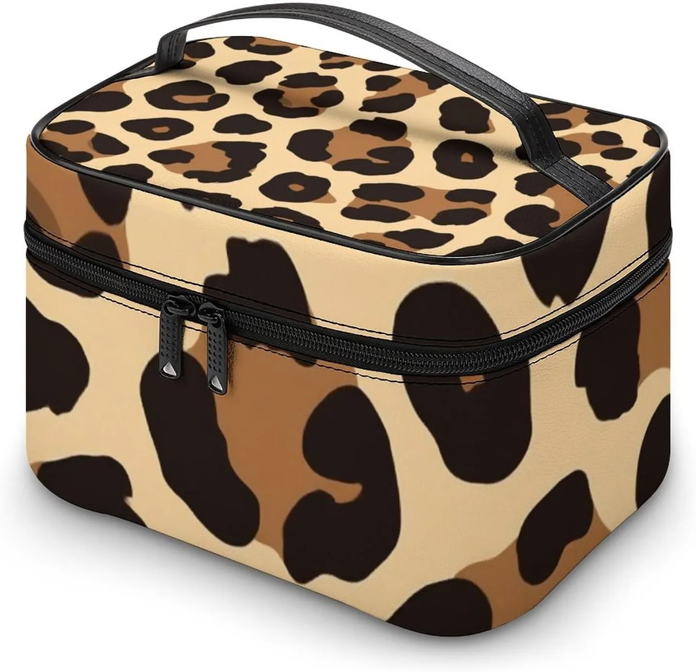 Make Up Bags Wild Cheetah Leopard Print Cosmetics Organizer Case for Women, Travel Toiletry Brushes Storage Bag with Carry Handle