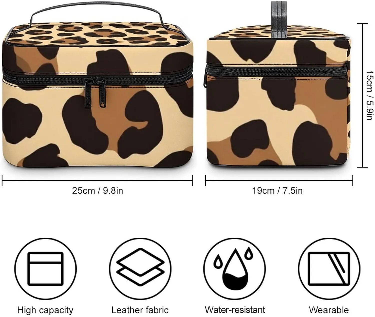 Make Up Bags Wild Cheetah Leopard Print Cosmetics Organizer Case for Women, Travel Toiletry Brushes Storage Bag with Carry Handle