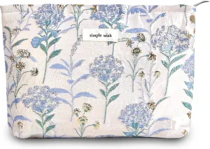 Makeup Bag Cosmetic bag Preppy Canvas Toiletry Bag for women Cute zipper pouch Organizer Travel accessories (Blue Gold Dandelion, Large)