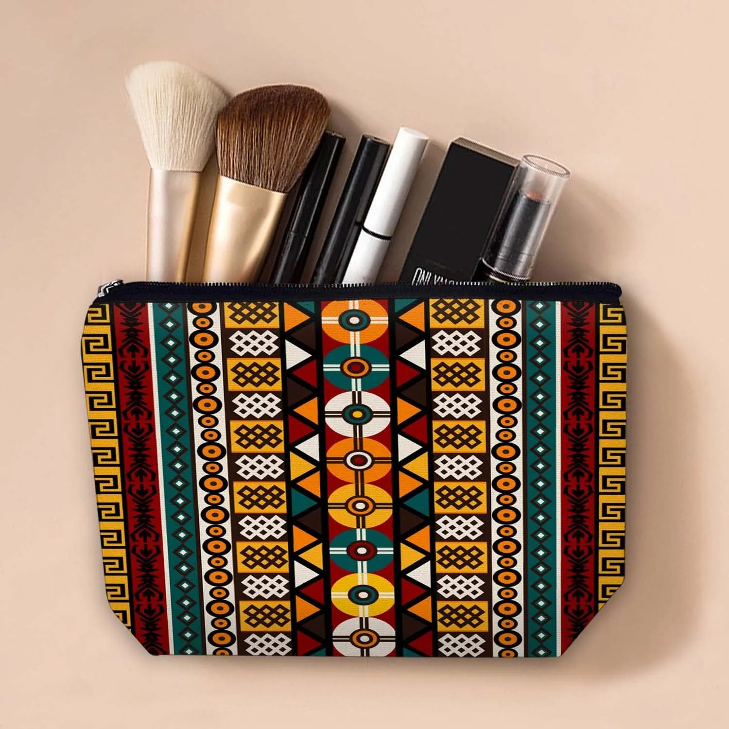 Makeup Bag Cosmetic Travel Makeup Bag Organizer Waterproof Makeup Pouch with Zipper Storage Cosmetic Pouch for Women 7x10in - Bohemian Geometric Pattern