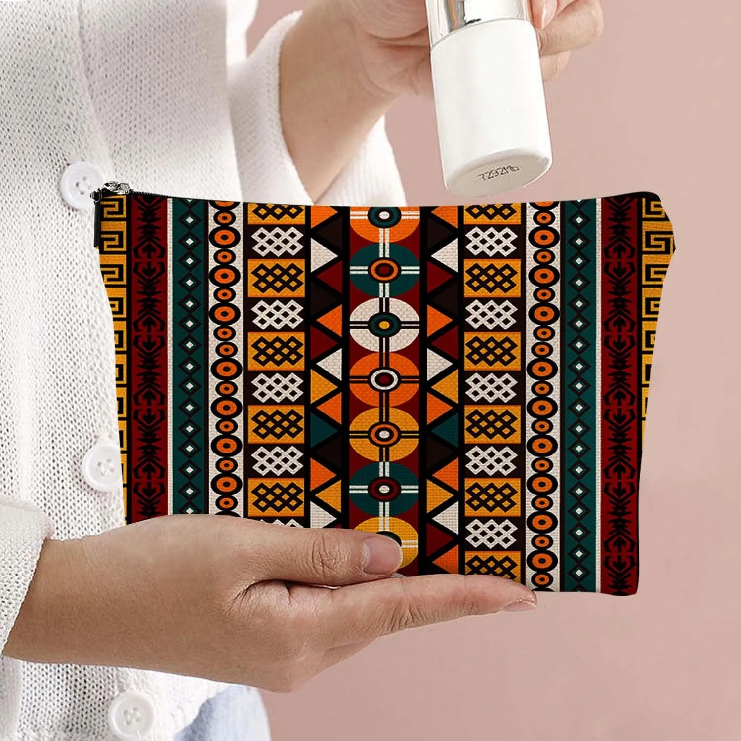 Makeup Bag Cosmetic Travel Makeup Bag Organizer Waterproof Makeup Pouch with Zipper Storage Cosmetic Pouch for Women 7x10in - Bohemian Geometric Pattern