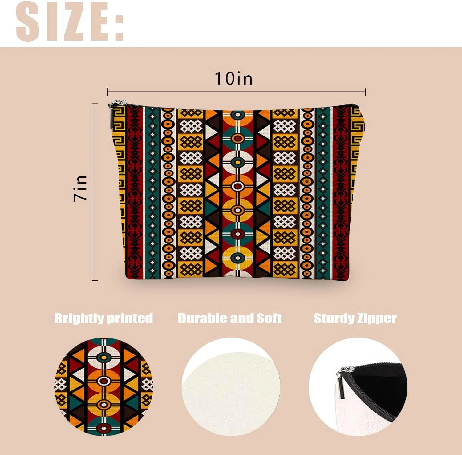 Makeup Bag Cosmetic Travel Makeup Bag Organizer Waterproof Makeup Pouch with Zipper Storage Cosmetic Pouch for Women 7x10in - Bohemian Geometric Pattern