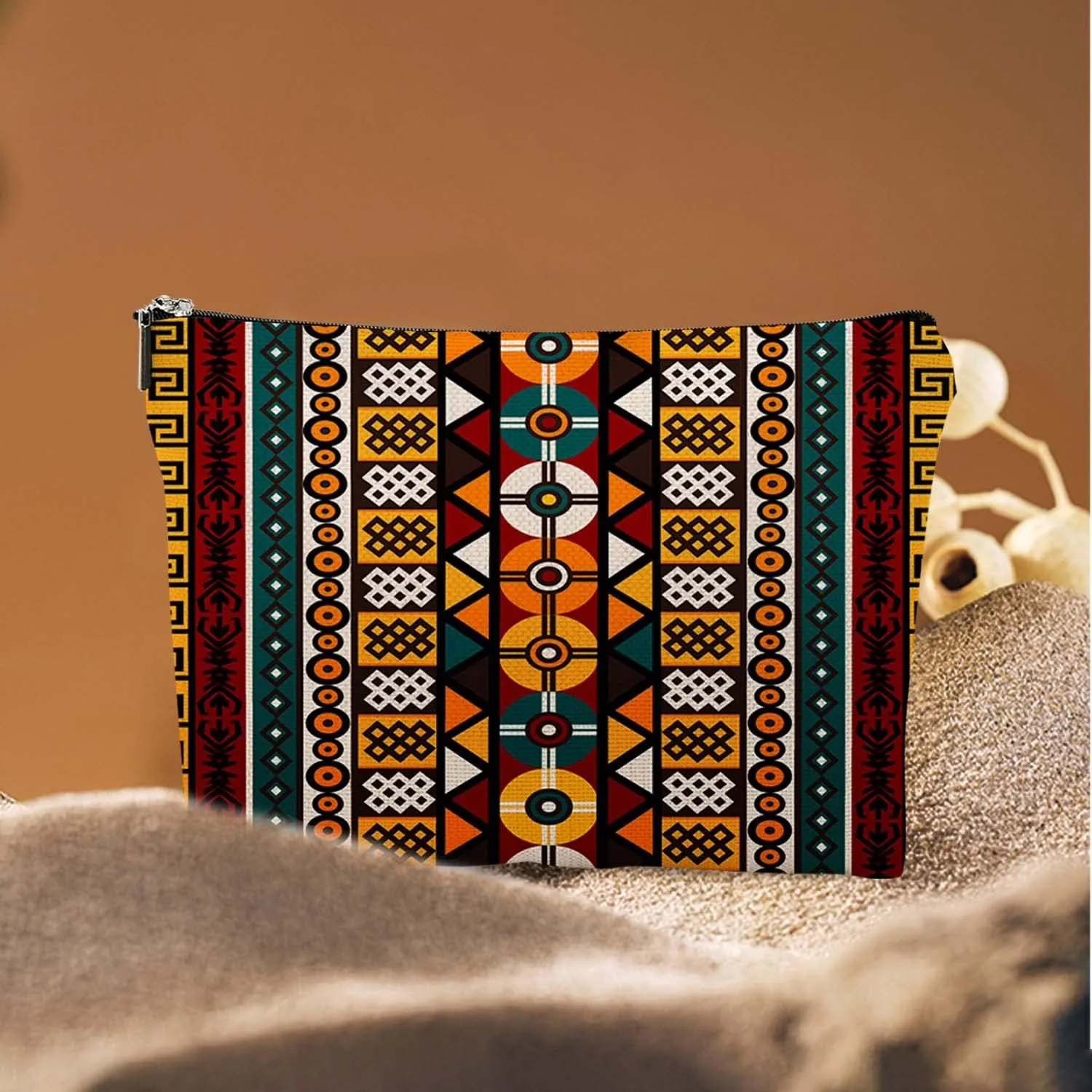 Makeup Bag Cosmetic Travel Makeup Bag Organizer Waterproof Makeup Pouch with Zipper Storage Cosmetic Pouch for Women 7x10in - Bohemian Geometric Pattern