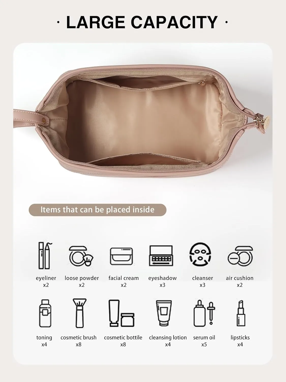 Makeup Bag Large Capacity Cosmetic Bag Double Layer Portable Travel Toiletry Bag Roomy Cosmetic Bag Leather Waterproof Make up Organizer Bag for Women and Girls, B-Pink