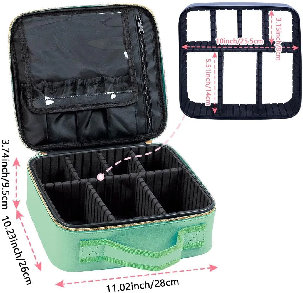 Makeup Bag Organizer Travel Case with Adjustable Dividers Light Portable Train Storage Bag for Makeup Brushes Jewelry Accessories (Green)