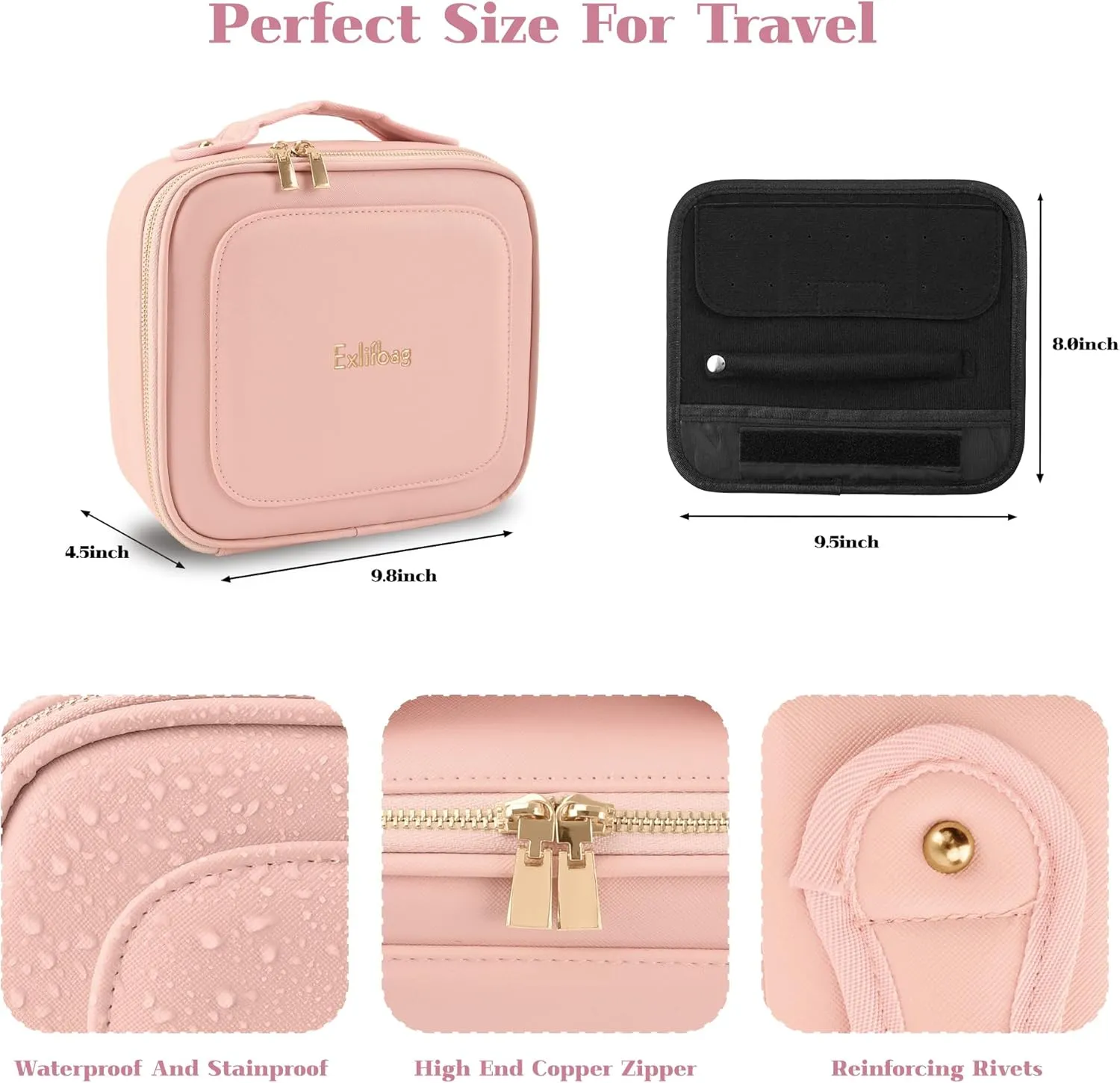 Makeup Bag with Led Mirror, Portable Travel Makeup Bag Organizer, Cosmetic Bag (Pink)