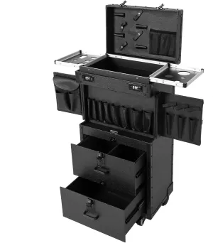 Makeup Case Trolley, Rolling Makeup Case Cosmetic Trolley Makeup Storage Organizer Box Floor Standing with Keys for MUA Hairstylists Nail Tech Black