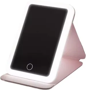 Makeup Mirror Desktop Foldable LED Cosmetic Mirror with Light Refill Mirror Portable Desktop Bedroom Makeup Rechargeable Mirror Vanity Mirror(Pink)