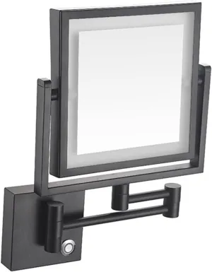 Makeup Mirror LED Wall Mount, 8 Inch Bathroom Shaving Mirror Wall Mounted Square Vanity Mirror, 360° Swivel 3X Magnification Two-Sided (Color : Black, Size : Charging)