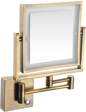 Makeup Mirror LED Wall Mount, 8 Inch Bathroom Shaving Mirror Wall Mounted Square Vanity Mirror, 360° Swivel 3X Magnification Two-Sided (Color : Bronze, Size : Charging)