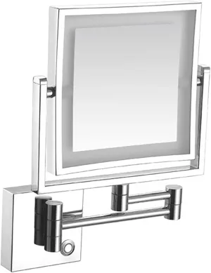 Makeup Mirror LED Wall Mount, 8 Inch Bathroom Shaving Mirror Wall Mounted Square Vanity Mirror, 360° Swivel 3X Magnification Two-Sided (Color : Silver, Size : Plug)