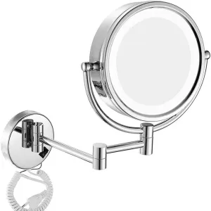 Makeup Mirror, Makeup Mirror, Vanity Mirror, LED Lighted, Wall Mounted, 7X Magnification, Double Sided, 360° Rotatable, Extendable Cosmetic Mirror for Bathroom
