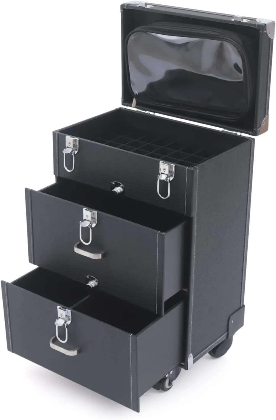 Makeup Train Case,Rolling Makeup Trolley Case,Nail Polish Organizer,Jewelry Travel Cosmetic Train Case with 4 Wheels,Suitable for Hairstylist,Manicurist,Make up Artist Zinc Alloy (Black)