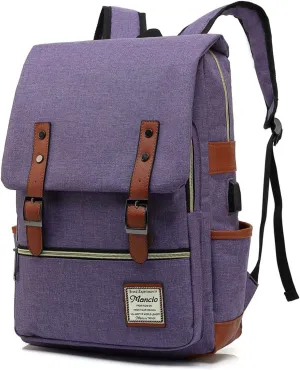 Mancio with USB Charging Port, Elegant Water Resistant Travelling Backpack Casual Daypacks College Shoulder Bag for Men Women, Fits up to 15.6Inch Laptop,Purple