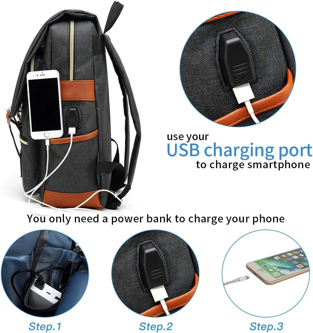 Mancio with USB Charging Port, Elegant Water Resistant Travelling Backpack Casual Daypacks College Shoulder Bag for Men Women, Fits up to 15.6Inch Laptop,Purple