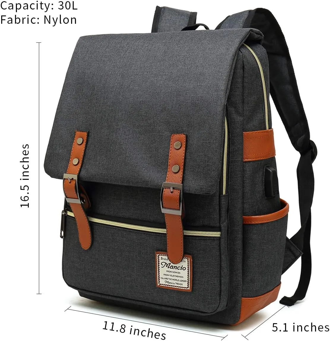 Mancio with USB Charging Port, Elegant Water Resistant Travelling Backpack Casual Daypacks College Shoulder Bag for Men Women, Fits up to 15.6Inch Laptop,Purple