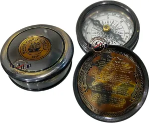 Maritime Brass 2.5" Boat Compass Vintage Pocket Nautical Compass Transit Poem Compass - Robert Frost Compass Famous Poet Quotes Compass for Birthday, Christmas Baptism Gift