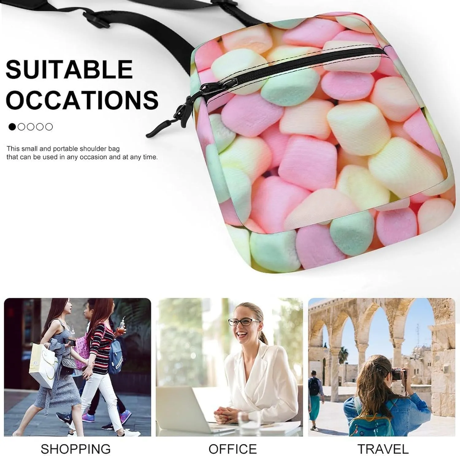 Marshmallow Candy Crossbody Bag Small Shoulder Bag Waterproof, Lightweight And Convenient