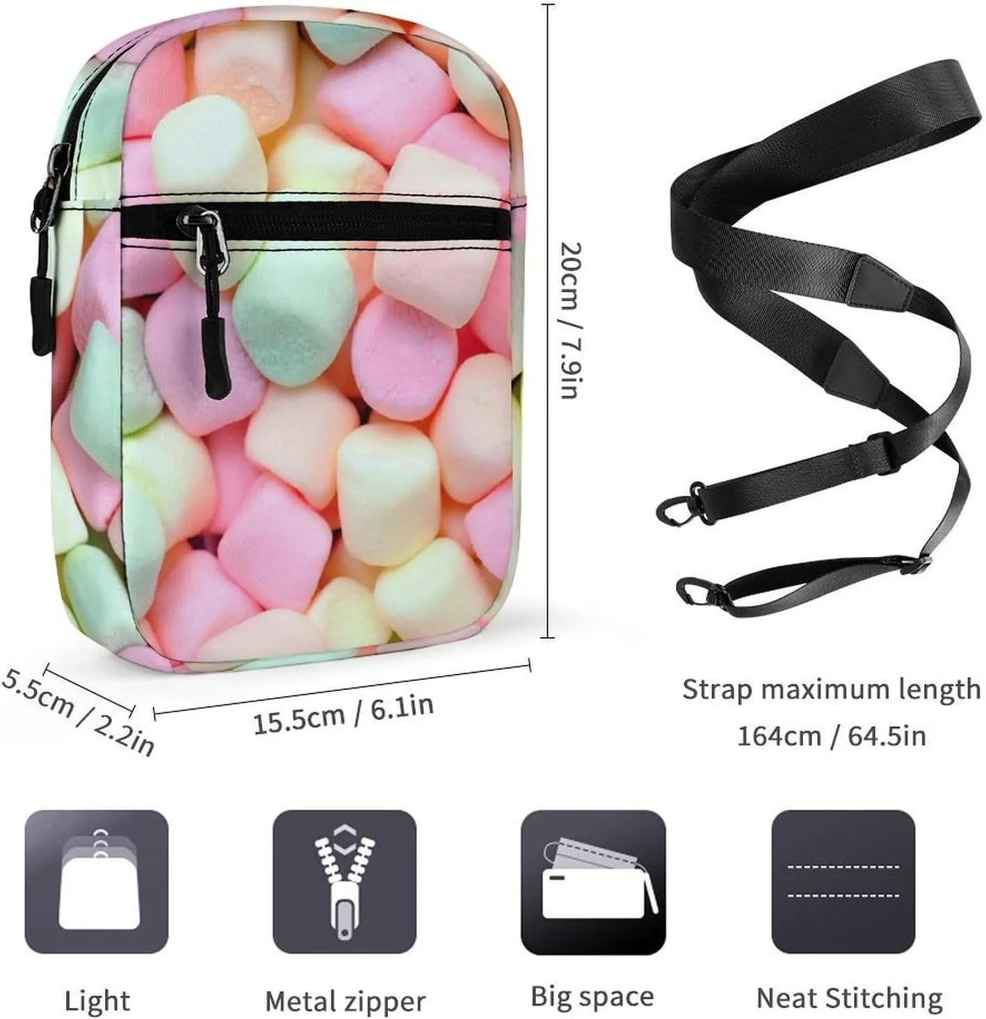 Marshmallow Candy Crossbody Bag Small Shoulder Bag Waterproof, Lightweight And Convenient