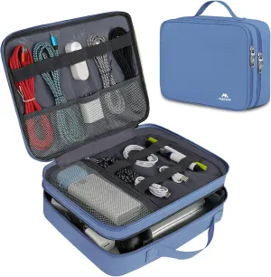 MATEIN Cable Organizer Bag, Large Travel Tech Organizer Water Resistant Electronic Accessories Case with Handle for Tablet, Cables, USB, Hard Drive, Double Layers Travel Gift for Men and Women, Blue