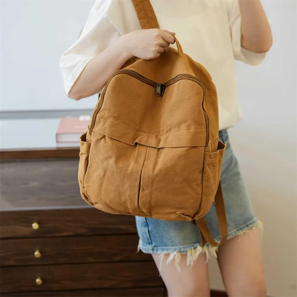 MaxxCloud Cute College Laptop Backpack for Women, Heavy Cotton, Retro Canvas Backpack Travel Bag
