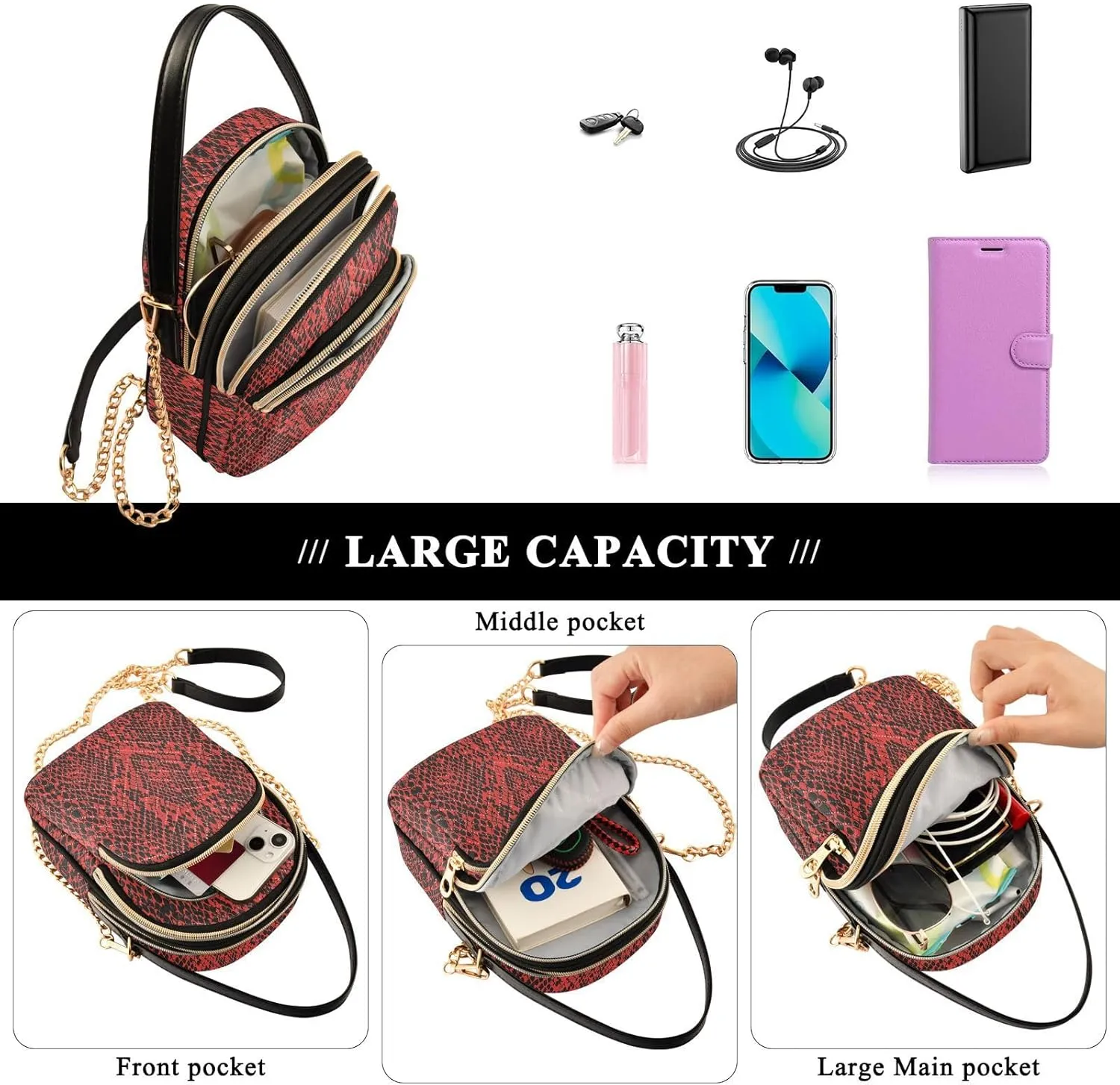 MCHIVER Crossbody Bag for Women Cell Phone Purse Wallet with Removable Chain Shoulder Handbag for Work Travel Passport Phone