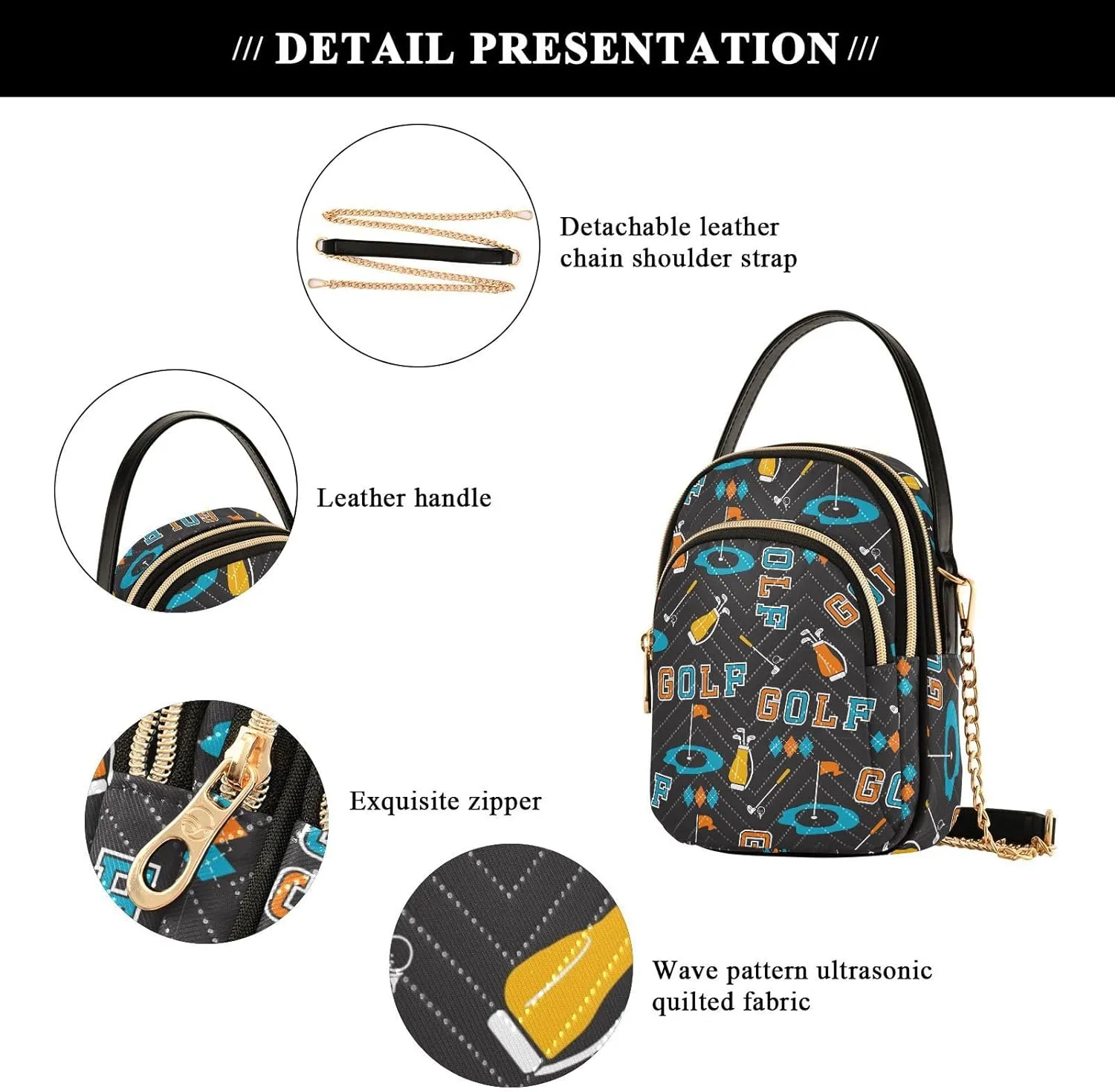 MCHIVER Golf Crossbody Bag for Women Cell Phone Purse Wallet with Removable Chain Shoulder Handbag