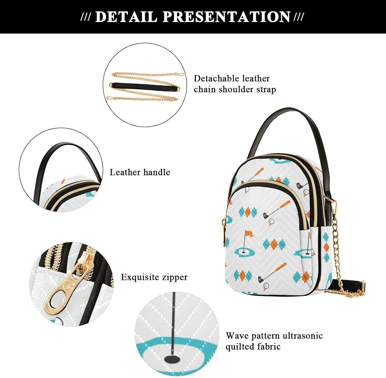 MCHIVER Golf Crossbody Bag for Women Cell Phone Purse Wallet with Removable Chain Shoulder Handbag