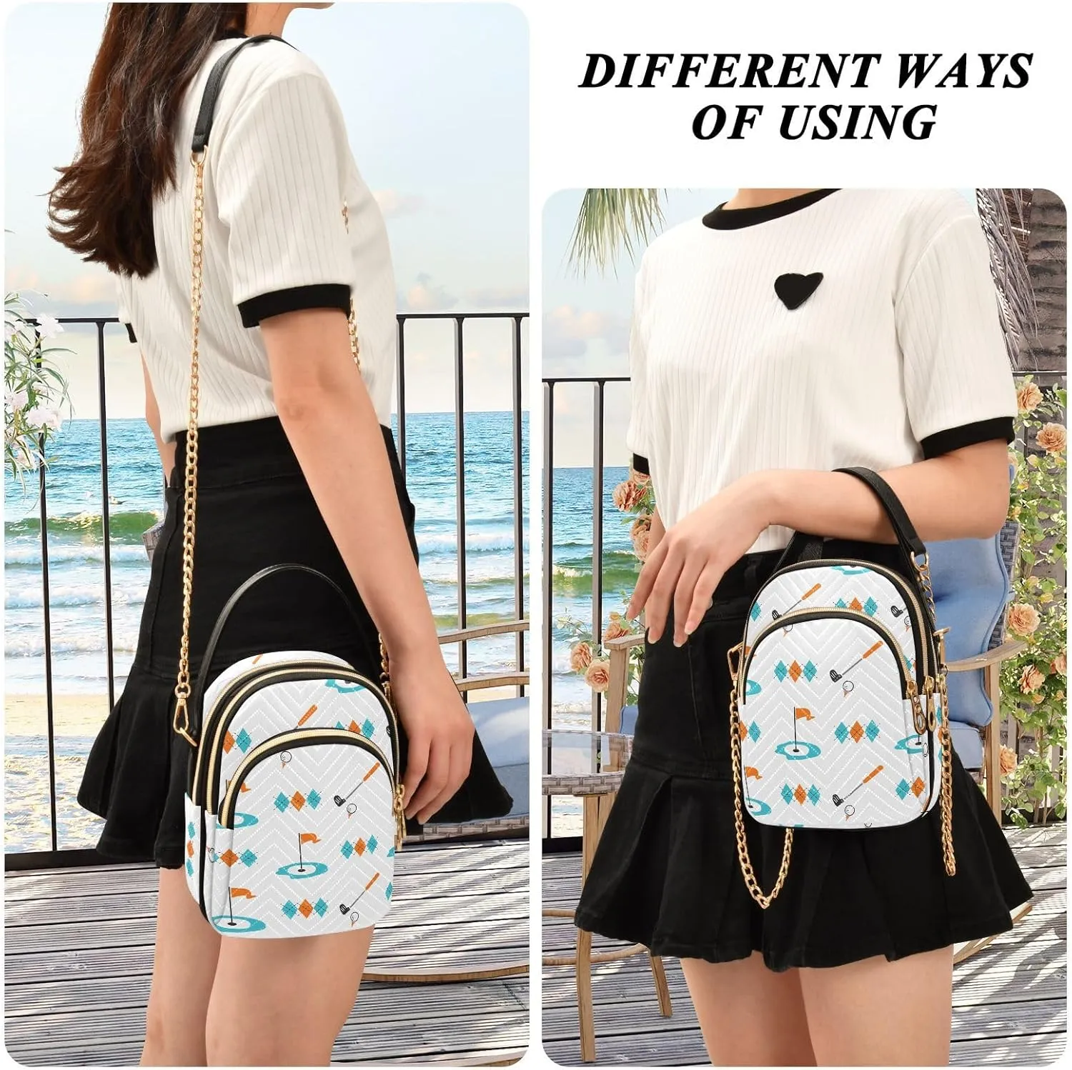 MCHIVER Golf Crossbody Bag for Women Cell Phone Purse Wallet with Removable Chain Shoulder Handbag