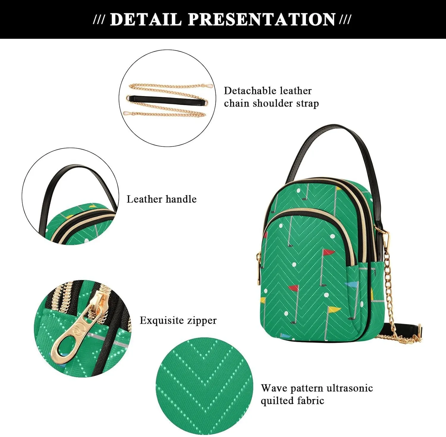 MCHIVER Golf Crossbody Bag for Women Cell Phone Purse Wallet with Removable Chain Shoulder Handbag