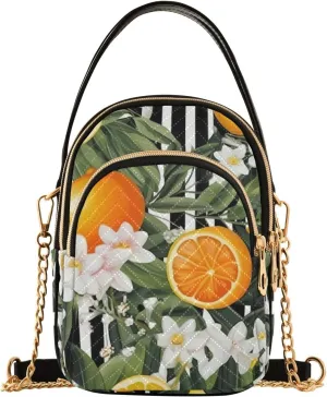 MCHIVER Lemons Flora Leave Stripe Crossbody Bag for Women Cell Phone Purse Wallet with Removable Chain Shoulder Handbag for Travel Work Phone Passport