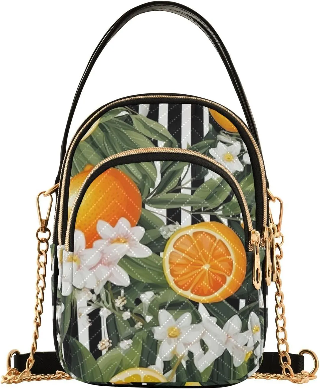 MCHIVER Lemons Flora Leave Stripe Crossbody Bag for Women Cell Phone Purse Wallet with Removable Chain Shoulder Handbag for Travel Work Phone Passport
