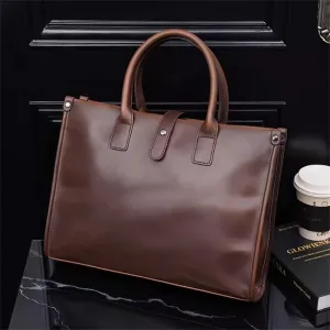 Men's Briefcase Men's Casual Briefcase File Bag Shoulder Bag Crossbody Bag for Work Office Travel(Brown)