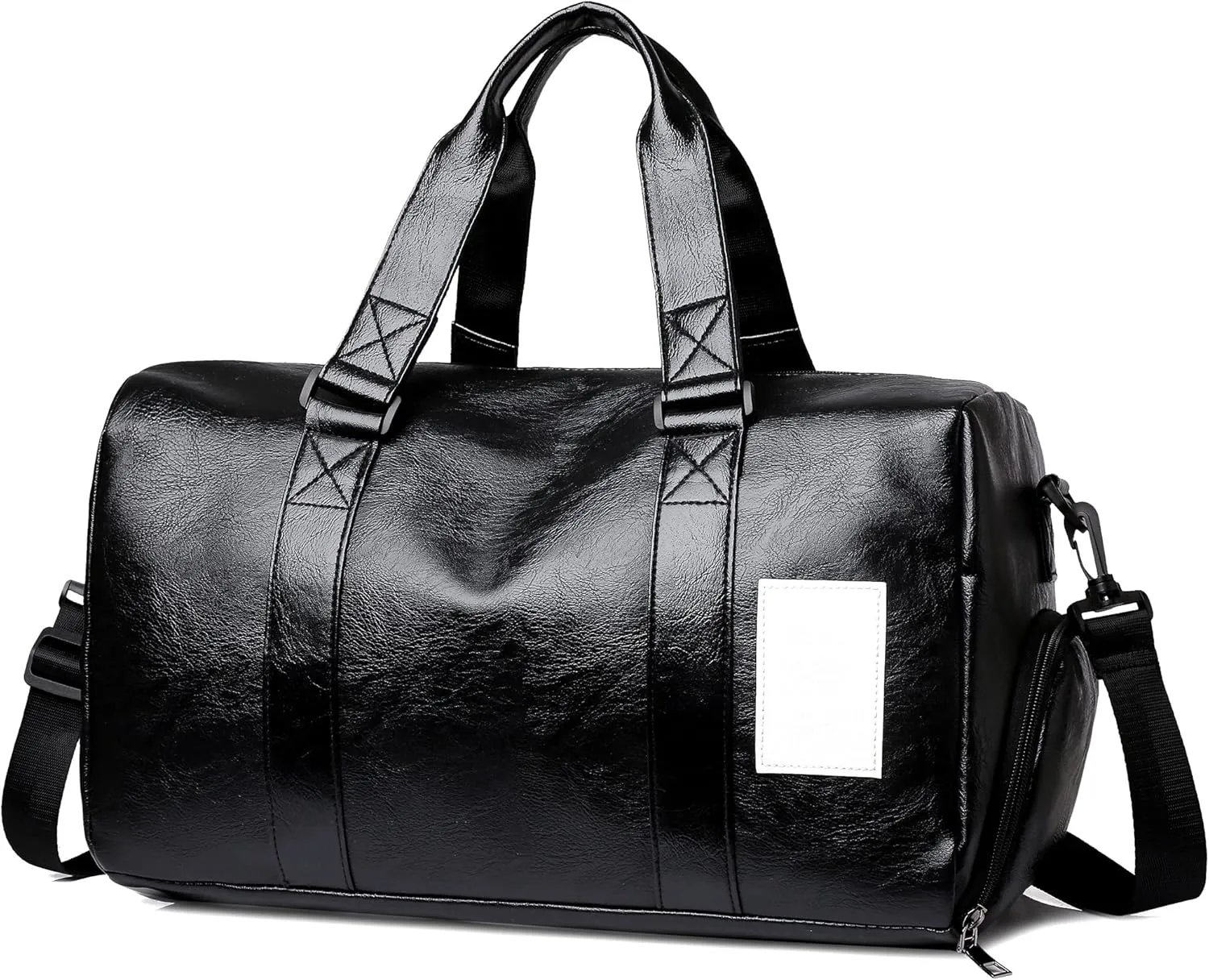 Men's Carry on Travel Duffel Bag PU Leather Weekender Overnight Bag Waterproof Handbag for Travel Camping Hiking (Black)
