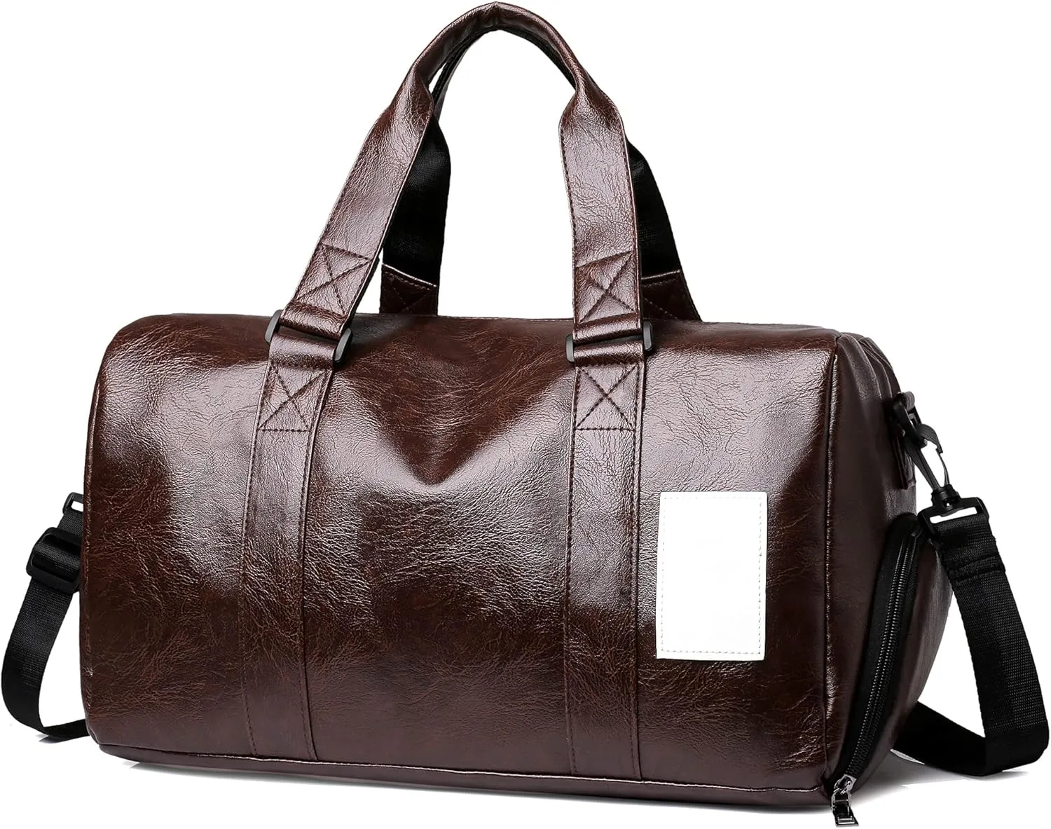 Men's Carry on Travel Duffel Bag PU Leather Weekender Overnight Bag Waterproof Handbag for Travel Camping Hiking (Brown)