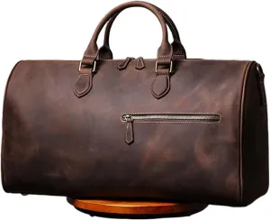 Men's Cowhide Travel Bag Women's Weekend Handbag Large Capacity Vintage Duffle Bag Leather Laptop Bag Suitable For Traveling, Business Trip, Outdoor(Coffee Color)