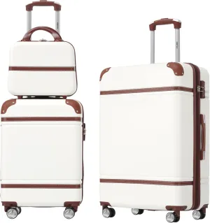 Merax Luggage Set, 2 Piece Luggage with Cosmetic Case, Vintage Hardcase Suitcase with Wheels, Expandable Luggage Airline Approved(White,20" 24")