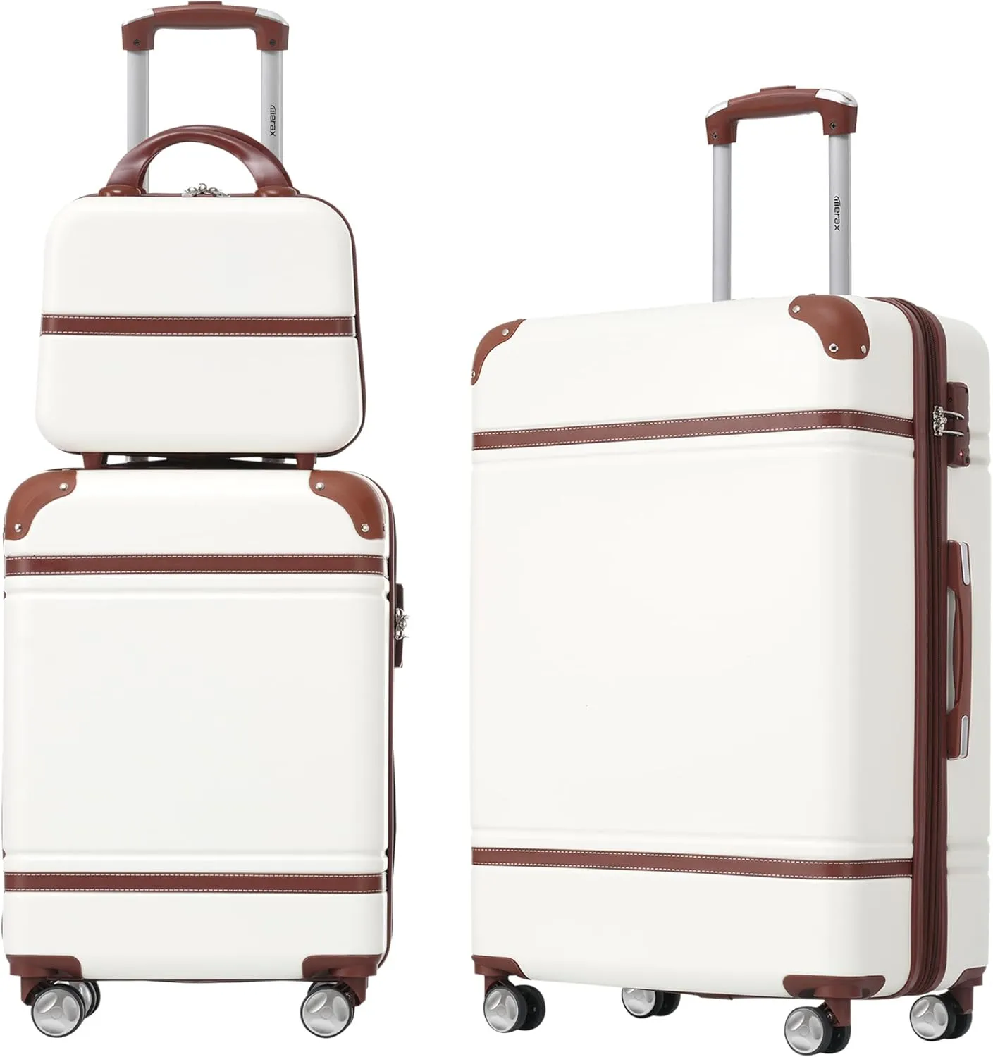 Merax Luggage Set, 2 Piece Luggage with Cosmetic Case, Vintage Hardcase Suitcase with Wheels, Expandable Luggage Airline Approved(White,20" 24")