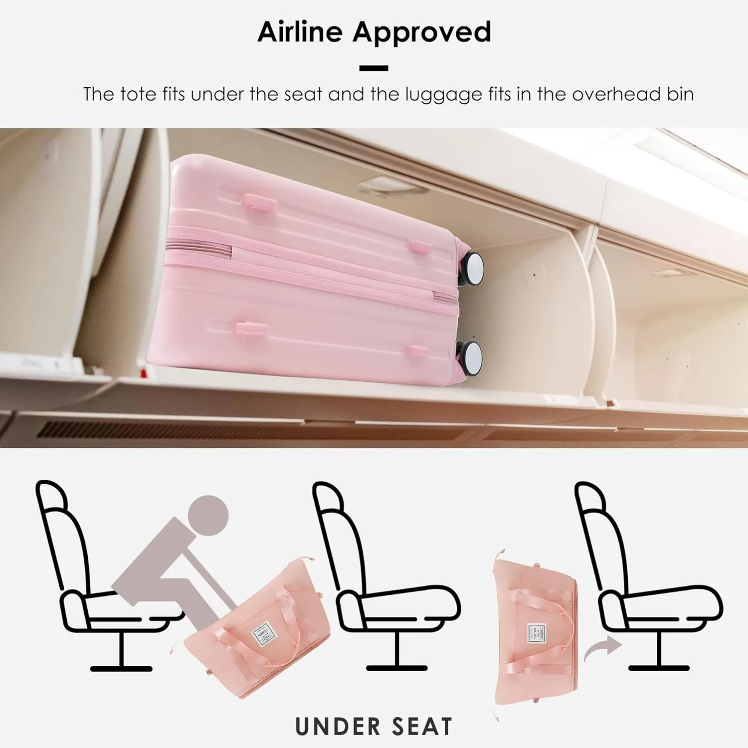 Merax Luggage with Cup Holder and USB Port with Cosmetic Carry On Bag and TSA, Baby Pink, 2-Piece Set