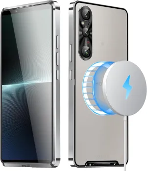 Metal Case for Sony Xperia 1 VI (2024), Military-Grade Metal Bumper Shockproof Translucent Cover Matte PC Back Cover with Magnetic Wireless Chager Camera Lens Protection (Silver)