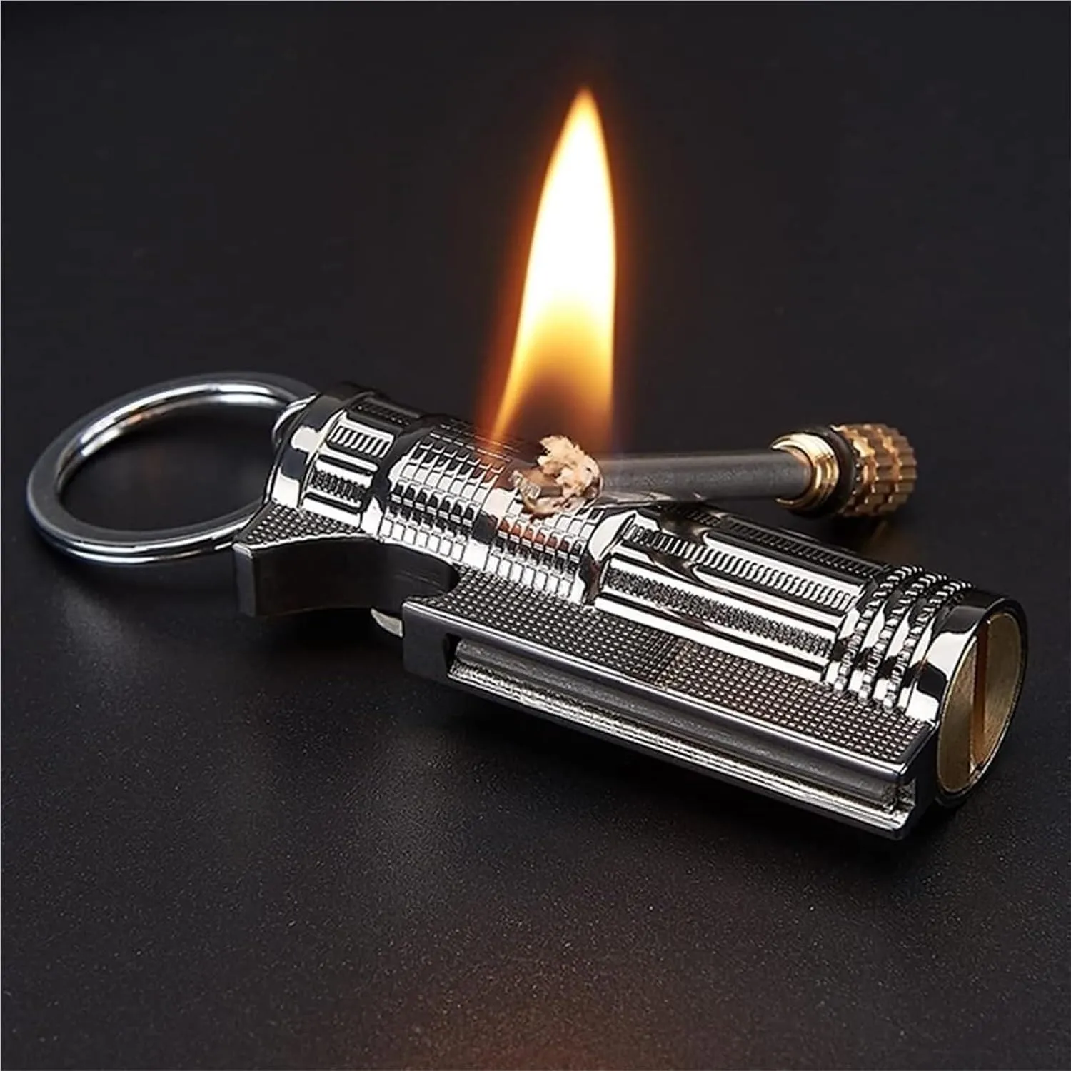 Metal Durable Kerosene Lighter, Vintage Lighter Windproof Reusable Lighter, Windproof and Waterproof Outdoor Lighter, Collection, Candle (Kerosene Not Included)(Black)