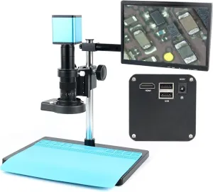 Microscope Camera 2MP Industrial Camera 10.1 Inch 180X Electronic Video Microscope HD Auto Focus with Storage Measurement Function for PCB Board CPU Repair Soldering