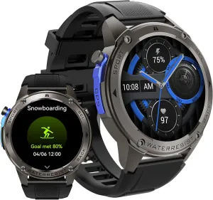 MIDDOW Military Smart Watch with GPS (Answer/Make Calls), Satellite Positioning, Extra-Large Battery, Compass Air Pressure Altitude, 50M Waterproof, 1.43" AMOLED Screen, Compatible Android iOS (Black)